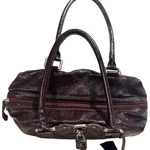Talbots Vintage Shiny Quilted Leather Shoulder Bag Satchel Purse Dark Burgundy - Picture 7 of 16
